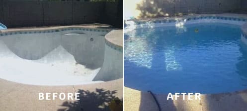 Pool remodelling using plaster method - before and after